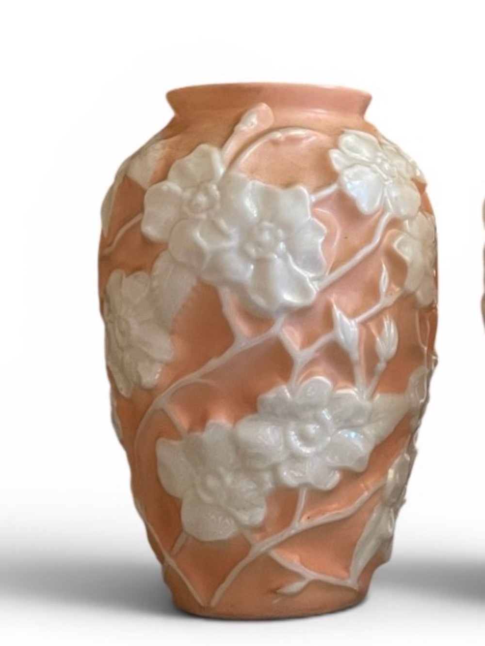 Vintage 101/2” Phoenix Consolidated Glass Peach Flowers Vase 💎 SALE - Picture 4 of 7